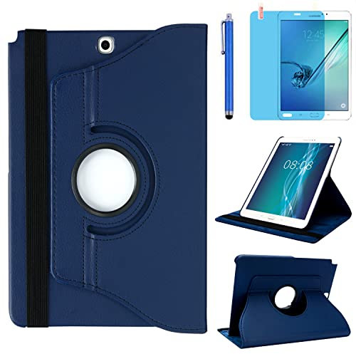 Case for Samsung Galaxy Tab A 9.7 inch 2015 (SM-P550 SM-T550 SM-T555) - 360 Degree Rotating Stand Case Smart Protective Cover,With Stylus Pen,Screen Film (Deep Blue)