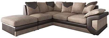 Amazing Sofas NEW LARGE DINO CORNER SOFA JUMBO CORD GREY BLACK OR BEIGE BROWN LEFT OR RIGHT(Beige left). Fire resistant as per British Standards, foam filled seats for comfort.