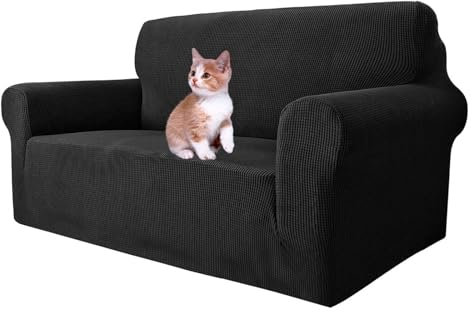 MAXIJIN Super Stretch Sofabezug 2 Sitzer in 1 Stück Sofahusse Sofa Überzug Universal Schutz Jacquard Spandex Haustierfreundlich (2-Sitzer, Schwarz)