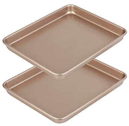 11 Inch Baking Sheets Pan Nonstick Set of 2, Walooza Cookie Sheet Replacement Toaster Oven Tray，Deep Size 1 inch Bakeware, Non Toxic & Heavy Duty & Easy Clean