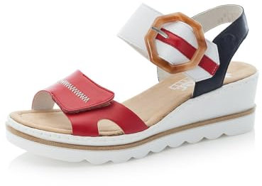 Rieker Femme Sandales 67476, Dame Sandales Fines,Chaussure d'été,Sandale d'été,Confortable,Plate,Rouge (Rot Kombi / 33),38 EU / 5 UK