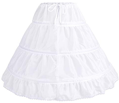 IMEKIS Mädchen Reifrock Petticoat Crinoline 3 Ring Spitze Trimmen Bustle Brautjungfer Underskirt Kordelzug Weiß Prom Unterrock für Kinder Blumenkleid Weiß 3-8 Jahre
