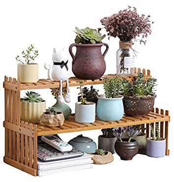FONDUO Support à Plante en Bois 2 Niveaux - Étagère de Rangement, Etagère fleurs Echelle Escalier Porte-Plante, Porte Plante pour Balcon Terrasse Salon Jardin (grand 37 * 21 * 30 cm)