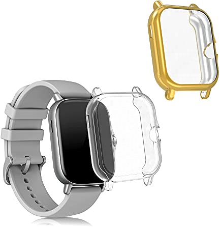kwmobile 2X Schutzhülle kompatibel mit Huami Amazfit GTS 3 / GTS 2 / GTS 2e Hülle - Fullbody Cover Set aus Silikon - Gold Transparent
