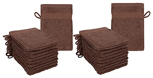 Betz Lot de 20 Gants de Toilette Premium Taille 16x21 cm 100% Coton Couleur Marron Noisette