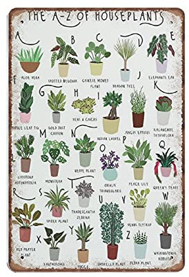 A-z of Houseplants, Plant Poster, House Plants Print, Alphabet Print, Types of House Plant, Retro Funny Metal Sign Vintage Poster Wall Art for Kitchen Garden Bathroom Farm Home Decor, 20x30 cm