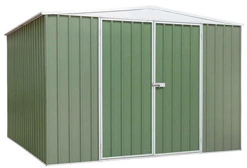 Dellonda Galvanised Steel Metal Garden/Outdoor/Storage Shed, 10FT x 10FT, Apex Style Roof - Green - DG116