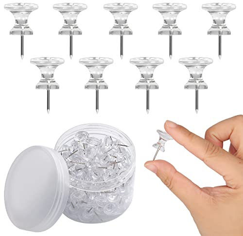 KINBOM 100pcs Reißnägel, Reißnägel Deko Pinnwandnadeln mit Edelstahlspitze Pinnwandnadeln Transparente pinnstecker für pinnwand für Wandkarten Büro-Korkentafel Bulletin Board
