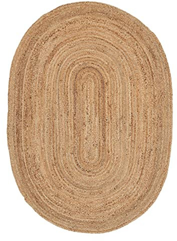 carpetfine Juteteppich Nele Beige handgewebt aus Jute 120x170 cm | Oval Naturfaserteppich im Boho Style für Wohnzimmer, Küche und im Flur