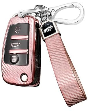 RXXR Coque de clé de voiture compatible avec Audi A1 S1 A3 S3 RS3 A4 S4 RS4 A6 S6 RS6 Q2 Q3 Q7 TT TTS R8 Coque de protection à 3 boutons avec porte-clés en cuir