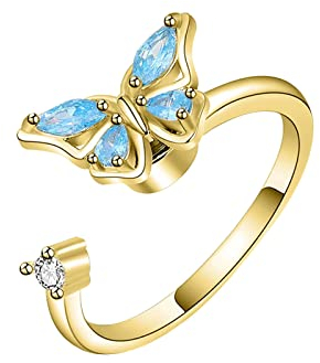 Shujin Angst Spinner Ringe für Damen Verstellbar Open Ringe Zirkonia Blume Schmetterling Anxiety Stapelbare Ring Zappelringe Fidget Ringe