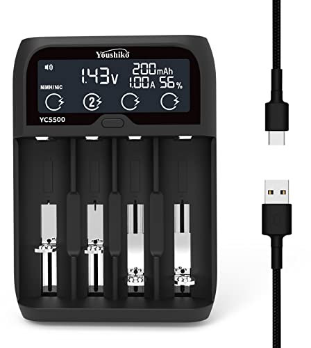 Youshiko YC5500 New 2023 UK Version USB Intelligent Smart battery charger NI-MH/CD Li-ion LiFePo4 battery