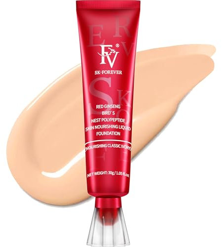Full Coverage Foundation, FV Flüssige Foundation mit Concealer, Langanhaltend, Feuchtigkeitsspendende Concealer für Trockene Hault Normale Haut Make-up, Vegane Formel Farbton Nourishing Classic Ivory