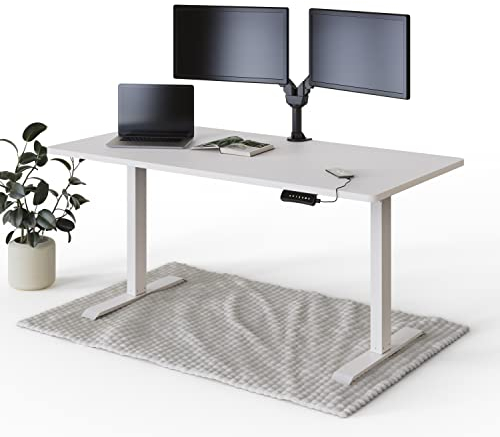 DESKSPACE PRO Elektrisch höhenverstellbarer Schreibtisch - 160x80 cm Weiße Tischplatte, Ergonomischer Stehpult mit Memory Funktion & Kollisionschutz, Weißes elektrisches Gestell mit Ladebuchse
