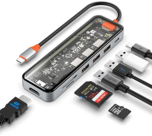Hub USB C, docking station TOTU 7-in-1 Type C Hub con porta HDMI 4K, alimentazione USB-C PD da 92 W, 3 porte USB 3.0, lettore di schede SD/TF, per MacBook e altri laptop di tipo C