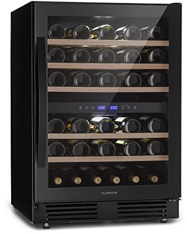 Klarstein Vinoteca, Nevera Vino Refrigeración Dos Zonas, Nevera Pequeña Cerveza para Interior y Exterior con Puerta de Cristal, Botellero con Panel Táctil, Temperatura 5-20 °C, 51 Botellas