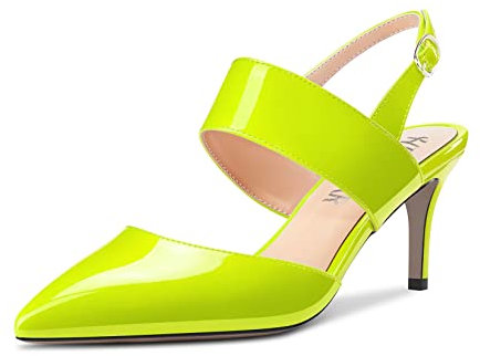 HEUIVZAR Mujer Medio Aguja Heel Puntiaguada Punta Slingback Correa Tobillo Sandalias Cierre con Hebilla Fiesta Cute 6.5 CM Heels Verde Lima 42 EU
