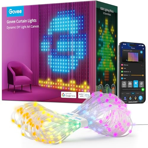 Govee Curtain Lights, Smart LED Color Changing Wall Lights, Dynamic DIY Curtain String Lights for Bedroom Living Room Holiday Decor, Outdoor IP65 Waterproof，4.9x6.6ft, 520 RGBIC LED