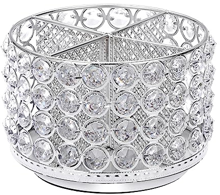 SUMNACON Schreibtisch-Organizer aus Metall, um 360 Grad drehbar, mit Kristallperlen, dekorativ, rund, für Schreibwaren, Make-up-Pinselhalter für Fernbedienung, Bleistift, Kunstbedarf, Brillen (Silber)