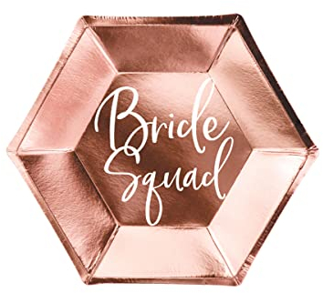 PartyDeco 6 Piatti di Carta Bride Squad Oro Rosa 23 cm - Rosa - Taglia Unica