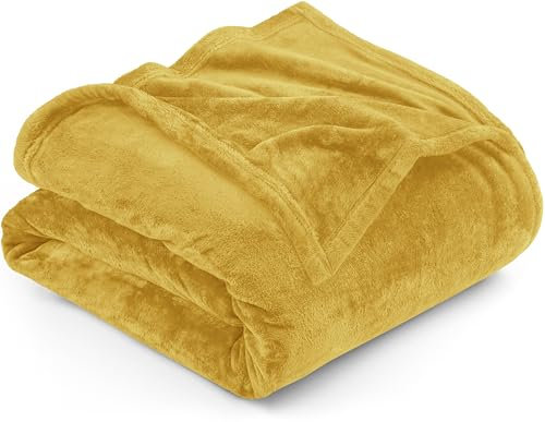 Utopia Bedding Fleecedecke Leichte Decke für Bett, Couch oder Sofa, Geeignet für alle Jahreszeiten [228x228 cm, Gold]