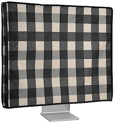 kwmobile Dust Cover for 20-22 monitor - Linen Monitor Protector with Design - check stripes Black/Light Grey/White