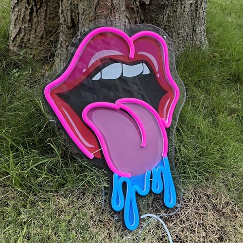 GSHIXIN Lips Dripping Neon Sign For Wall Decor, Dripping Lips Wall Art, Sexy Lady Lips For Bar Party Wedding Living Room Lounge Pink, Birthday Gift For Girl Friend (15.7x11in)