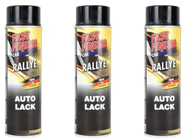 Sprühlack, Decklack, Autolack, Felgenlack, Haftgrund Spray 500ml, für Felgen und Karosserie, Kratz-, stoß- und schlagfest, Fast Finish:3X Lack Schwarz glänzend