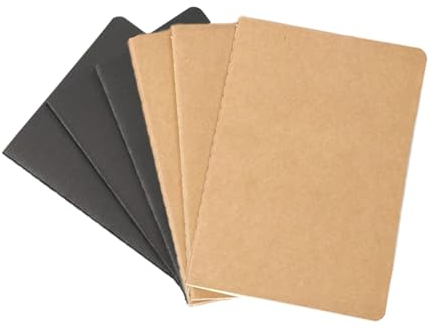 Hoshisea 6 Stück Blanko Heft A5, Notizbuch A5 Liniert, Notizbuch A5, A5 Papier Notizbuch, Geeignet für Schule, Zuhause, Büro (Braun und Schwarz)