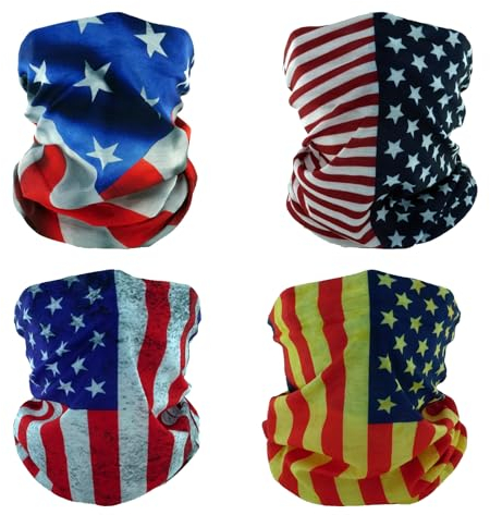 SMEHCF 4 Bandanas Polyvalents pour Femmes Hommes Bandeau Cagoule Cheveux Foulard Visage Demi Masque Cache-Cou Respirant Réutilisable Lavable Drapeau Américain