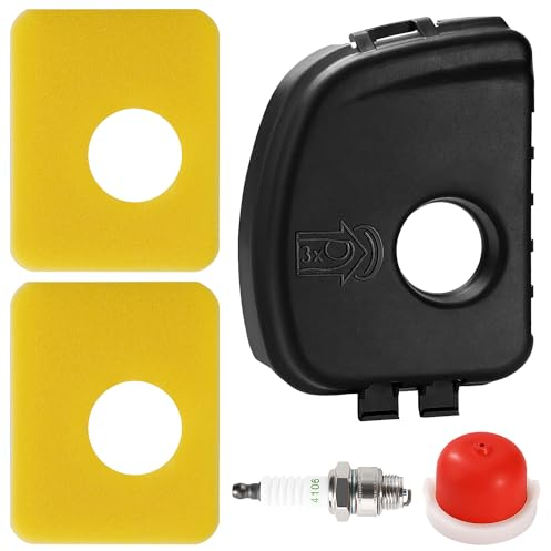 VooGenzek 5 Pezzi Set di Filtro Aria per Tosaerba, 595660 Coperchio Filtro Aria, Filtro dell'aria 799579, 594281 Lampadina Primer, Candela di Accensione 4106, Compatibili con Briggs & Stratton