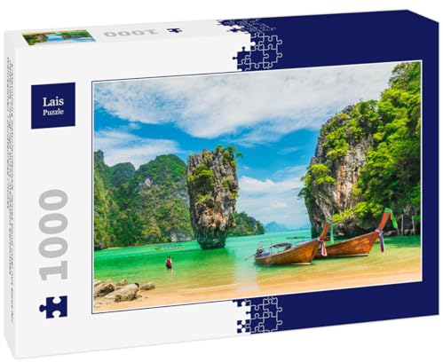 Lais Puzzle Amazing natural landscape James Bond Island with boat for travellers Phang-Nga Bay, attraction famous landmark tourist trip Phuket 1000 pieces