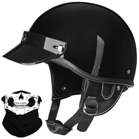Vintage Motorrad Halbhelme Retro JetHelm Halbschalenhelm mit ECE Deutsche Motorradhelm Scooter-Helm mit Abnehmbarer Krempe und Herausnehmbares Innenfutter für Moped Cruiser Chopper