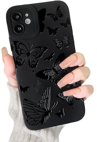 NITITOP Kompatibel mit iPhone 11 Hülle Niedliches Design mit Schmetterlingsmuster für Damen und Mädchen Weiches Silikon Stoßfestes Etui in Schwarz Hülle für iPhone 11 - Schmetterling