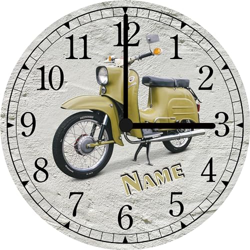 Print Equipment (18.22) Wanduhr Glasuhr - 29 cm - Motorrad Motorsport Motorcross Speedway DDR Roller Simson Schwalbe - gern personalisiert