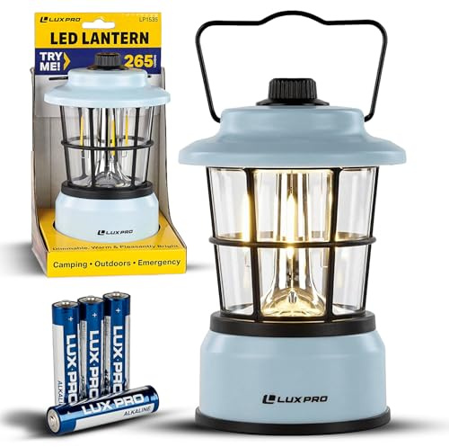 LUXPRO Retro LED Lantern - Battery-Powered Emergency Lantern - Water Resistant - Bright LED Lamp for Indoor & Outdoor Use - Use for Tents, Hiking or Hurricane Prep (Blue, Pack of 1)