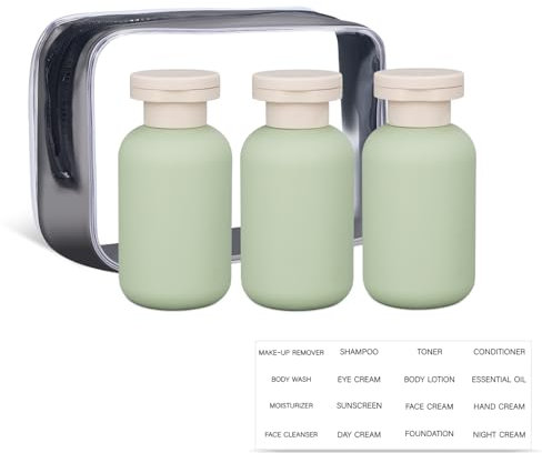 ASEVAT Reiseflaschen für Toilettenartikel, auslaufsichere Quetschflaschen, nachfüllbar, Kunststoffflaschen mit Kappen für Shampoo, Lotion, Creme, Conditioner und Flüssigkeiten (3 Stück)