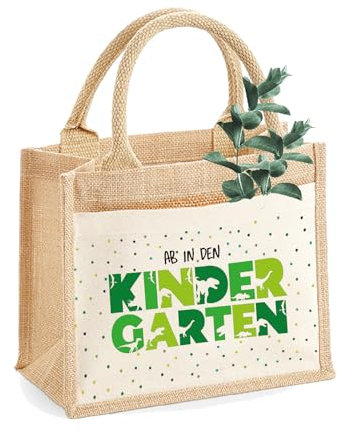 AMBERGER DESIGN by A&M Osterhage amd Jute-Tasche Ab in den Kindergarten Motiv Dinosaurier | Jute-Beutel Kinder personalisiert | Größe S Kita-Geschenk