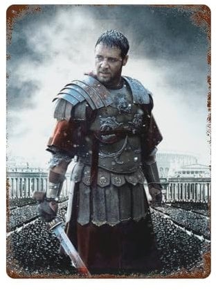 NRCKMIHRAE Gladiator-Film-Poster, Wanddekoration, Kunst, Metall-Blech-Poster, moderne Heimdekoration, Kunst, Metallposter, Hausbar, Laden, Dekorationen, Vintage-Schild, Geschenk, 39,9 x 30 cm