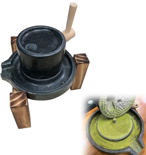 BBHW Getreidemühle Manuell Matcha-Teepulver-Steinmühlenschleifer, Kaffee Tee Sojabohnen Mühle Maschine für Die Küche zu Hause, Manuelle Kleine Mühle aus Naturstein (Color : Stone Mill with Stand)