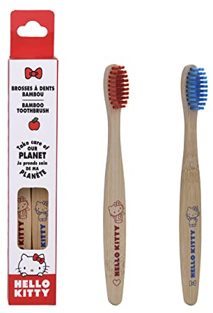Hello Kitty - Kinderzahnbürste aus Bambus [2x2er-Set] - Schonend für das Zahnfleisch - 100% BPA-frei - Bambuszahnbürste-Umweltfreundliche Handzahnbürste