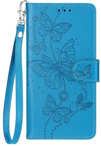 Knoowcase for iPhone XR Case Flip Shockproof Wallet Case with Card Holder Butterfly PU Leather Soft Silicone Magnet Kickstand Drop Protective Cover Case for iPhone XR, Blue Butterfly