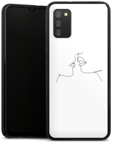 DeinDesign Silikon Hülle kompatibel mit Samsung Galaxy A02s Case schwarz Handyhülle Kussmund Line Art Liebe