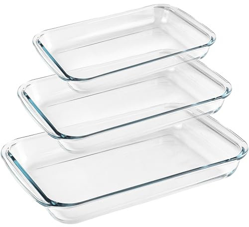 My-goodbuy24 Auflaufform aus hitzebeständigem Borosilikatglas - 3-teilges Set - rechteckig - Laufform-Set 1,6L / 2,2L / 2,9L - Glasauflaufform Backofen Glasschale für Lasagne - Ofenfest