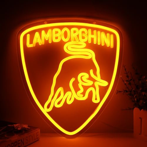 WonderfulLife Lambor Neon Sign for Garage Decor,Led Signs for Bar Man Cave Wall Decor,Bright Light of Automotive Supplies Store Display,5V USB Powered Easy Hanging.