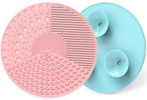 2 Pcs Silicone Makeup Brush Cleaner Pad, YalsFTY Cleaning Mat with Suction (Pink and Blue)