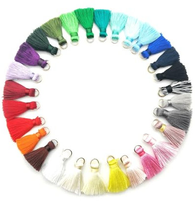 50 Stück Mini Quasten Anhänger,2cm Seidige Gerade Fransen Tassel Troddel Armband Schlüsselanhänger Basteln Quaste für Ohrringe Schmuckherstellung Taschen Lesezeichen DIY Handwerk Zubehör,Bunte