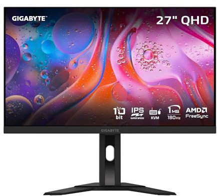 GIGABYTE - M27Q Advanced (US) - 27 SS IPS IPS Gaming Monitor - QHD 2560x1440-180Hz - 1ms MPRT - AMD FreeSync - Type C KVM - HDMI, DP, Type C - Height Adjustable - Black