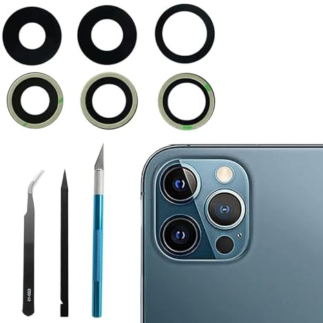 12 Pro Max,Lente de cámara trasera de repuesto para iPhone 12 Pro Max (6.7 pulgadas), lente de vidrio de cámara trasera con adhesivo preinstalado + kit de herramientas de reparación, antiarañazos en