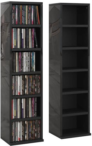HOMCOM 204 CD Media Display Shelf Unit Set of 2 Blu-Ray Tower Rack w/Adjustable Shelves Bookcase Storage Organiser, High Gloss Black